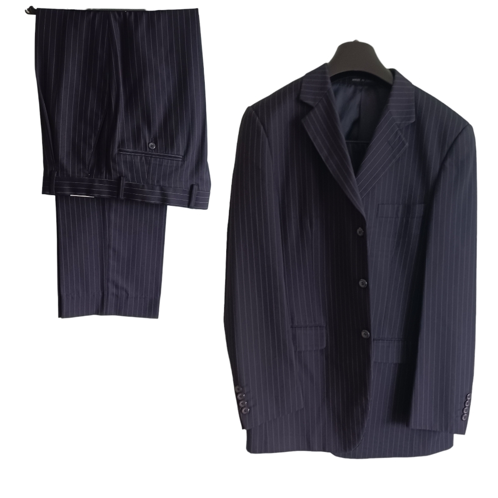 Pedrini Italy Mens Suit Coat R40 Pants 40 x 34 Striped Blue Classic